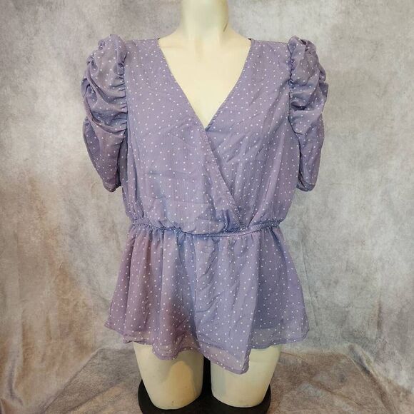 Womens Maurices Lilac and Polka Dot‎ Surplice Blouse Size Large - Picture 2 of 5